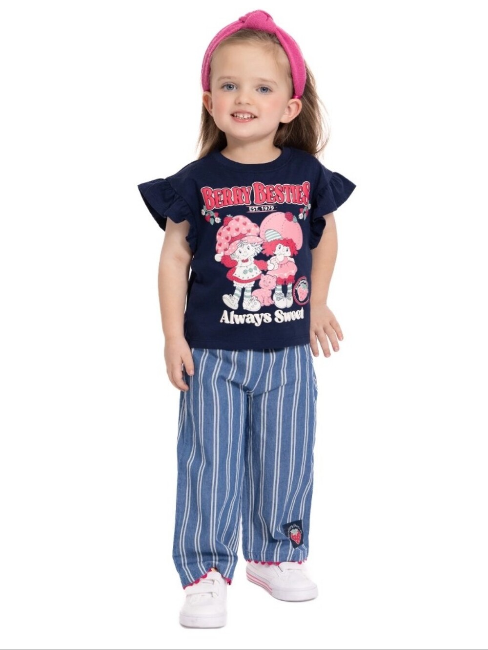 Strawberry Shortcake Toddler Girls Ruffle Graphic Tee and Stripe Pants Set 2T